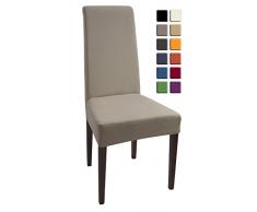 SCHEFFLER-HOME Natalie Stuhlhusse, Stretch-Stuhlbezug bi-elastische Husse, Dekor Stuhl-Abdeckung aus Elastik-Stoff mit Gummiband, universelle Passform Spannbezug - Beige-Stein