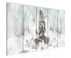 Bilder Buddha Feng Shui Wandbild 150 x 60 cm Vlies - Leinwand Bild XXL Format Wandbilder Wohnzimmer Wohnung Deko Kunstdrucke Grün 5 Teilig - MADE IN GERMANY - Fertig zum Aufhängen 016456a