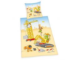 Herding Young Collection Bettwäsche-Set, Baustelle-Wendemotiv, Bettbezug 135 x 200cm, Kopfkissenbezug 80 x 80cm, Baumwolle/Renforcé