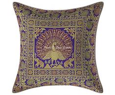 Stylo Culture Indisch Schlafzimmer Kissen Dekorativ Kissenbezug 16 x 16 Inch Brokat Lila Gold Jacquard 40 x 40 cm Tanzen Pfau Traditionell Dekokissen Quadrat Kissenhülle (1 Piece)