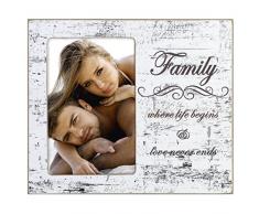 Hama Portrait Bilderrahmen Juneau (für Foto-Größe 10 x 15 cm (Fotorahmen aus Holz mit Family Schriftzug, zum Aufstellen und Aufhängen, Vintage Style, Echtglas) weiß