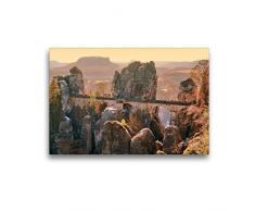 Premium Textil-Leinwand 45 x 30 cm Quer-Format Bastei, Sächsische Schweiz | Wandbild, HD-Bild auf Keilrahmen, Fertigbild auf hochwertigem Vlies, Leinwanddruck von Klaus-Peter Huschka