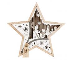 III Stern aus Holz mit LED Beleuchtung, Schneemann, ca. 32 x 32 x 5 cm, mit 6 Stunden Timer, batteriebetrieben, für Weihnachten, im Winter, als Stimmungslicht, Braun