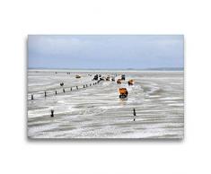 CALVENDO Premium Textil-Leinwand 75 cm x 50 cm quer, Nordsee | Wandbild, Bild auf Keilrahmen, Fertigbild auf echter Leinwand, Leinwanddruck: Mit der Pferdekutsche unterwegs im Watt Natur Natur