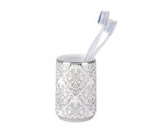 Wenko Zahnputzbecher Barock - Zahnbürstenhalter, für Zahnbürste und Zahnpasta, Keramik, Ø7,5 x 10,5 cm, weiß