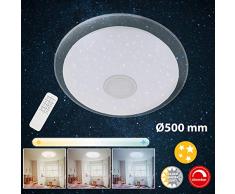 Briloner Leuchten LED Deckenleuchte mit Fernbedienung, Deckenlampe dimmbar, Farbtemperatursteuerung, 2200 Lumen, 24 Watt, Metall, W, Weiß-chrom, Ø50 cm