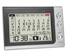TFA Dostmann 60.2529.54 Funk Wecker mit Monatskalender, Anzeige der Innentemperatur/Mondphase, 18,2 x 6,1 x 15,8 cm, grau, Kunststoff