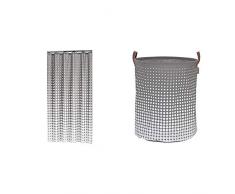 Sealskin 233601314 Textil Duschvorhang Speckles, Farbe: Hellgrau, B x H: 180 x 200 cm + Wäschekorb Speckles, Wäschesammler aus Stoff mit Griffen in Lederoptik, Farbe: Grau, 50 x 40 x 40 cm