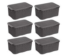 BranQ - Home essential Korb in Rattan Design 6er Set Grösse L 19l, Kunststoff PP, Anthrazit, 38x27,8x18,5 cm (LxBxH)