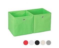 Relaxdays Aufbewahrungsbox Stoff 2er Set, quadratisch, Aufbewahrung für Regal, Stoffbox in Würfelform 30x30x30 cm, grün