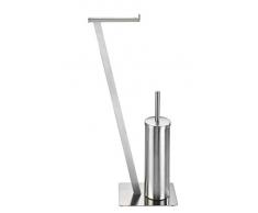 WENKO Stand WC-Garnitur Lirio, Ständer für Toilettenpapier & Toilettenbürste, WC-Papierhalter, stehender Rollenhalter inkl. Bürste, rostfreier Edelstahl, 15 x 68,5 x 30 cm, matt