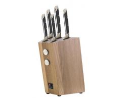 Richardson Sheffield R: VISION Messerblock, inkl. Messer-Set, Allzweckmesser, Gemüsemesser, Kochmesser, Schinkenmesser & Brotmesser, Eschenholz, Chrom-Molybdän-Vanadium-Stahl, Braun/Silber, 6-teilig