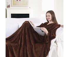 DecoKing 20234 TV-Decke 170x200 cm braun Microfaser Kuscheldecke mit Ärmeln und Taschen Mikrofaserdecke Fleecedecke weich sanft Füßtasche Tagesdecke Schoko Brown Lazy