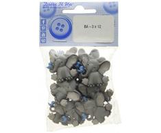 Dress It Up Dekofigur Elefant mit blauen Vogelknöpfen, Grau, 12 Stück