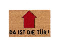 Relaxdays Fußmatte mit Spruch, Da ist die Tür, Pfeil, Eingangsbereich, Garten, Schmutzfang Türvorleger 60x40, Natur/rot, Standard