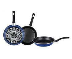 Magefesa Paula Pfannenset 18Ø 22Ø 26Ø, antihaftbeschichtet zweifach verstärkt, Farbe blau außen. Geeignet für alle Herdarten, einschließlich Induktion, Stahl, 3 Stück
