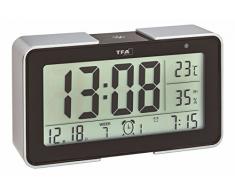 TFA Dostmann 60.2540.01 Melody Funk-Wecker, mit verschiedenen Wecktönen (Melodien, Tierlaute, Alarme), 14 x 4 x 8 cm, schwarz/Silber, Kunststoff