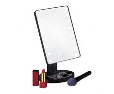 Relaxdays Schminkspiegel mit LED, mit Standfuß, einstellbar, beleuchteter Kosmetikspiegel, HBT 28,5x17x12 cm, schwarz, 1 Stück