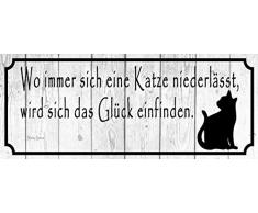 Schatzmix Spruch Katze Glück Tier Metallschild 27x10 cm Wanddeko tin Sign Blechschild, Blech, Mehrfarbig