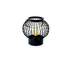 HEITMANN DECO Laterne zum Aufhängen für drinnen - Industrie-Design mit Edison Glühbirne - LED Lampe - Metall schwarz - batteriebetrieben, rund