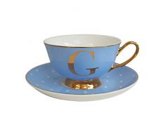 Bombay Duck Teetasse und Untertasse mit Buchstabe G, Knochenporzellan, Puderblau G, 15 x 15 x 7 cm
