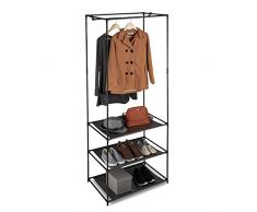 Relaxdays Kleiderständer mit Ablagen, offener Faltschrank m. Kleiderstange, Metall & Stoff, 179,5 x 72 x 48 cm, schwarz