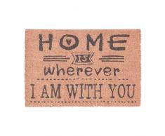 Relaxdays Fußmatte Kokos Spruch HOME WHEREVER I AM WITH YOU 40 x 60 Kokosmatte mit rutschfester PVC Unterlage Fußabtreter aus Kokosfaser als Schmutzfangmatte und Sauberlaufmatte Türvorleger, pink