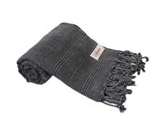 Bersuse Troy Handloom Türkisches Handtuch, 100 % Baumwolle, 83,8 x 177,8 cm, Schwarz