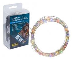 Idena 30190 LED Micro Lichterkette mit 100 LED in bunt und 12 Lichtfunktionen, blinkt rhythmisch zu Musik, mit 6 Stunden Timer Funktion, Fernbedienung, Batterie betrieben, dimmbar, ca. 10,20 m