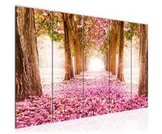 Bilder Wald Landschaft Wandbild 200 x 80 cm Vlies - Leinwand Bild XXL Format Wandbilder Wohnzimmer Wohnung Deko Kunstdrucke Rosa 5 Teilig - MADE IN GERMANY - Fertig zum Aufhängen 605655a