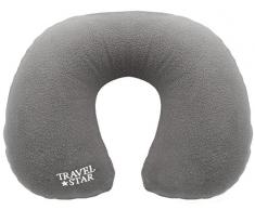 travelstar: Aufblasbares Nackenkissen mit Fleece-Bezug, grau