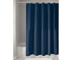 iDesign Duschvorhang aus Stoff, waschbarer Badewannenvorhang aus Polyester in der Größe 180,0 cm x 200,0 cm, wasserdichter Vorhang mit verstärktem Saum, blau