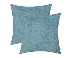 CaliTime Kissenbezüge Packung mit 2 kuscheligen Dekokissenbezügen Etuis für Couchsofas Heimtextilien Feste gefärbte weiche Chenille 55cm x 55cm Rauchblau
