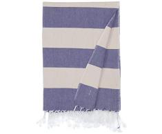 Bersuse Cayman Türkisches Handtuch, 100% Baumwolle, 94 x 178 cm, Dunkelblau/Beige