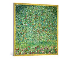 Gerahmtes Bild von Gustav Klimt Apfelbaum I, Kunstdruck im hochwertigen handgefertigten Bilder-Rahmen, 100x100 cm, Gold Raya