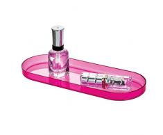 iDesign Kosmetikschale, flache Ablage aus Kunststoff für Kosmetik, Schmuck oder Schreibwaren, ovale Schlüsselschale für Flur, Büro und Bad, pink