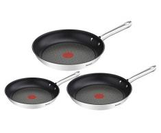 Tefal A704S363 Duetto 3-teiliges Bratpfannen-Set | 20, 24 und 28 cm | Antihaftbeschichtung | integrierte Temperaturanzeige | geeignet für alle Herdarten, auch für Induktionsherde | Edelstahl/schwarz