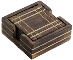 Prime Angebote Des Tages - SouvNear Holz Untersetzer für Gläser - Handgefertigte Retro Holzuntersetzer mit 6 Quadrat Tisch Untersetzern und Halter aus Holz, Geschenk aus Indien