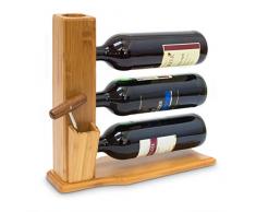 Relaxdays Weinständer für 3 Flaschen H x B x T: 32 x 12 x 34 cm Weinregal zum Hinstellen aus Bambus kleines Flaschenregal mit Platz für Korken und Öffner Flaschenhalter Weinflaschenablage Holz, natur