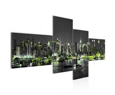 Runa Art Bilder New York City Wandbild 200 x 100 cm Vlies - Leinwand Bild XXL Format Wandbilder Wohnzimmer Wohnung Deko Kunstdrucke Grün 4 Teilig - Made IN Germany - Fertig zum Aufhängen 605441c