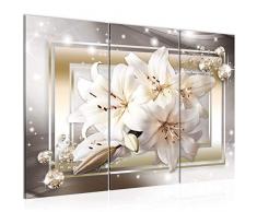 Bilder Blumen Lilie Wandbild 120 x 80 cm Vlies - Leinwand Bild XXL Format Wandbilder Wohnzimmer Wohnung Deko Kunstdrucke Braun 3 Teilig - MADE IN GERMANY - Fertig zum Aufhängen 021731a