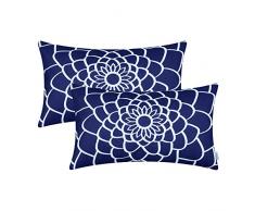 CaliTime Kissenbezüge Kissenhülle Packung mit 2 Soft Canvas Dekokissenbezüge Cases für Couch Sofa Home Decor Dahlia Floral Gliederung Beide Seiten Druck 30cm x 30cm Marineblau