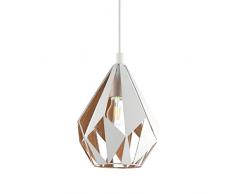 EGLO Pendellampe Carlton 1, 1 flammige Vintage Pendelleuchte, Retro Hängelampe aus Stahl, Ø 20.6cm, Farbe: Weiß, gold, Fassung: E27