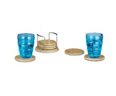 Relaxdays Untersetzer 7er Set rund, 6 Glasuntersetzer mit Halter, Holzuntersetzer für Gläser, Bierdeckel aus Bambus ca. 9,5 cm Durchmesser, natur