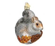 Old World Christbaumschmuck: Wildtiere aus Glas geblasen Ornamente für Weihnachtsbaum hungriges Eichhörnchen 3½ Grau, Braun, Weiß