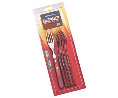 Tramontina Gaucho Steakgabel, 6 teiliges Set, Edelstahl AISI 430, Echtholz, rot, 21