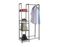 Relaxdays Kleiderständer Metall, Offener Kleiderschrank, Freistehend, 4 Ablagen, Kleiderstange, HxBxT: 162 x 85 x 40 cm, grau