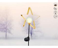 ABC Home Garden Solarleuchte â â Solarstecker Stern â â Lichtsensor â Ein- & Ausschalter â solarbetrieben, Eisen, Glas, Gold, ca. 9 cm T x 24 cm B x 91 cm H