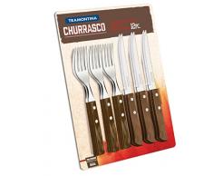 Tramontina 29899/153 Steakset Steakbesteck, Pizzabesteck, Set 12-teilig, AISI 420, Echtholz, Edelstahl, Echtholzgriff braun