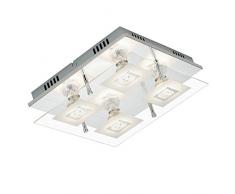 Briloner Leuchten Deckenleuchte, Deckenlampe, Deckenstrahler, 4 x LED GU10, 3 Watt, 250 Lumen, Glas teilmattiert, eckig, chrom, Metall, W, 30 x 30 x 9 cm